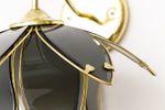 Vintage Lotus Wandlamp Van Messing Met Grijs Glas Hollywood-Regency