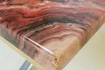 Vintage Grote Salontafel Marmer Look Chroom Rood Roze Vlam