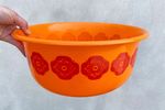 Funky Vintage Jaren 70 Afwasteil - Oranje Plastic Met Rode Bloemen