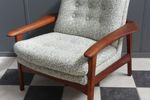 Large Teak Arm Chair In White Wool Fabric 1960S.