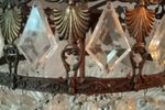 Antiek Hollywood Regency Plafond Lamp Brons Met Facet Geslepen Glas Kristal