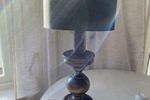 Vintage Eikenhouten Tafellamp Met Zwart Linnen Look Kap