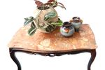 Prachtige Vintage Antieke Salontafel Walnoot/Marmer, Italie Rond 1880