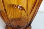 Prachtige Amber Tulpenvaas In Geperst Glas