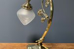 Messing Art Nouveau Bureaulamp Met Geslepen Glazen Kap