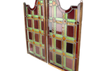 Oud Glasraam Glas In Lood Set Van 2 In Houten Lijst Art Deco Stijl 87X45Cm