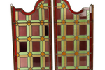 Oud Glasraam Glas In Lood Set Van 2 In Houten Lijst Art Deco Stijl 87X45Cm