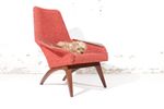 Deense Midcentury Fauteuil Teak Rode Boucle Wool Jaren 50