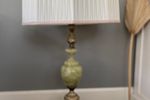 Grote Vintage Tafellamp/Vloerlamp Van Onyx En Messing