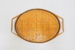 Vintage Bamboe Dienblad Gevlochten Rotan Ovale Handmade 1960