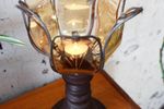 Grote Vintage Lotusbloem Waxinelichthouder Bewerkt Rookglas