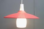 Opaline Glass Pendant Lamp With Red Perforated Shade 1960S