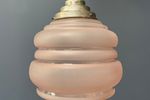 Art Deco Hanglamp Van Gematteerd Roze Glas