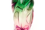 Murano Glazen Vaas Met Groen/Roze Swirl Vintage