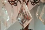 Antiek Hollywood Regency Plafond Lamp Brons Met Facet Geslepen Glas Kristal