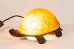 Vintage Table Lamp | Bronze Turtle | Amber Colored Glass | Vintage 80'S