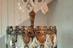 Antiek Hollywood Regency Plafond Lamp Brons Met Facet Geslepen Glas Kristal