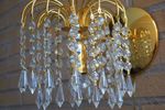 Vintage Franse Gouden Wandlamp Handgeslepen Kristalglas