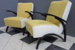 Pair Of Jindřich Halabala Yellow And White Chairs