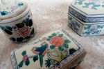 8 Retro  Chinese Bewaardoosjes, Doopsuiker, Vogels Bloemen Blauw Roze Groen