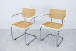 2 Vintage Eetkamerstoelen Breuer Cesca Chromen Buisframe Wit - Tnc3