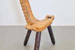 Vintage Brutalist Eiken Tripod Driepoot Kruk Stoel '60 Spain