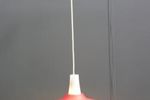 Opaline Glass Pendant Lamp With Red Perforated Shade 1960S