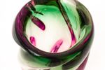 Murano Glazen Vaas Met Groen/Roze Swirl Vintage