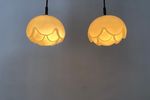 Pair Of Two Frosted Glass Artichoke Pendant Lights By Peill And Putzler 1970