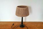 Vintage Lamp, Zwarte Houten Voet En Kap Met Jute Touw