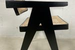 Retro V Shape Teaken & Rieten Stoel Met Armleuning : Zwart