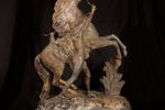 Antiek Beeld Stijgerend Paard Tin