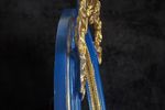 Grote Ovale Spiegel In Blauw En Goud Met Neoklassieke Lint
