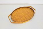 Vintage Bamboe Dienblad Gevlochten Rotan Ovale Handmade 1960