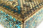 Grote Oude Karaktervolle Blikken Doos Turquoise Goud Reliëf 39Cm