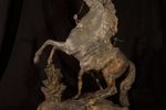 Antiek Beeld Stijgerend Paard Tin